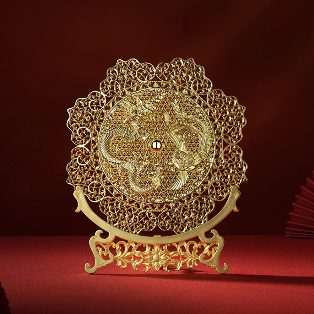 Brass Dragon And Phoenix Round Plaque