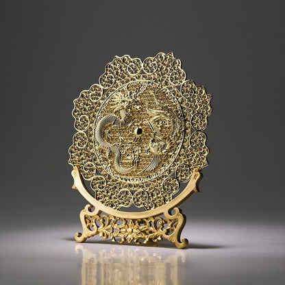 Brass Dragon And Phoenix Round Plaque