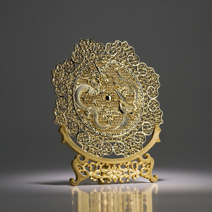 Brass Dragon And Phoenix Round Plaque