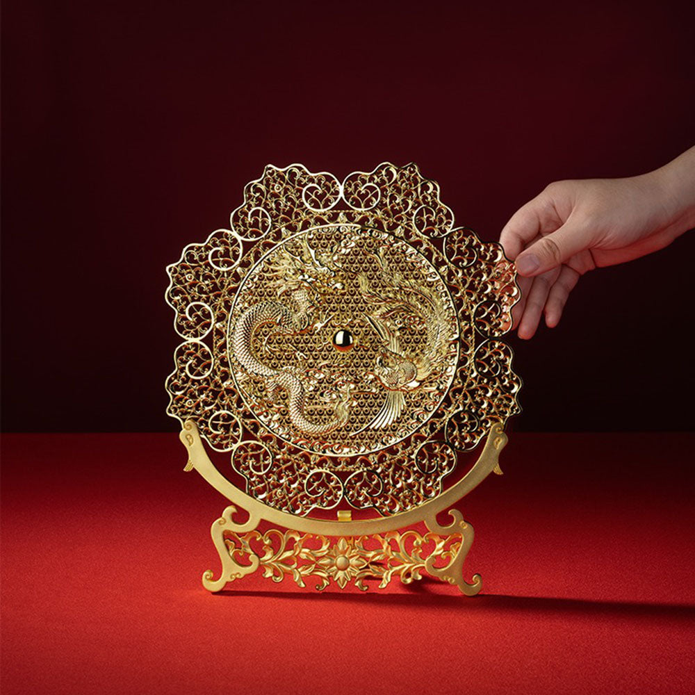 Brass Dragon And Phoenix Round Plaque