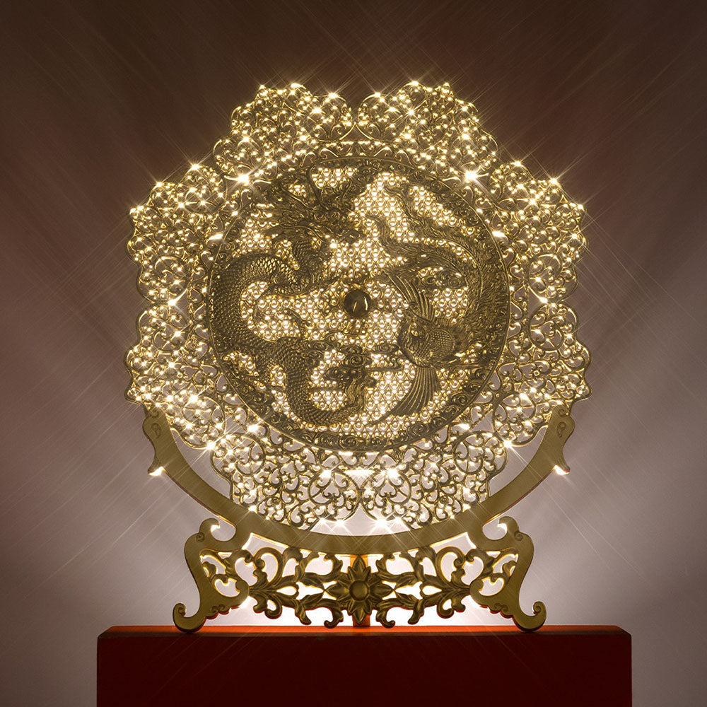 Brass Dragon And Phoenix Round Plaque