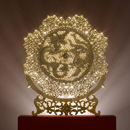 Brass Dragon And Phoenix Round Plaque