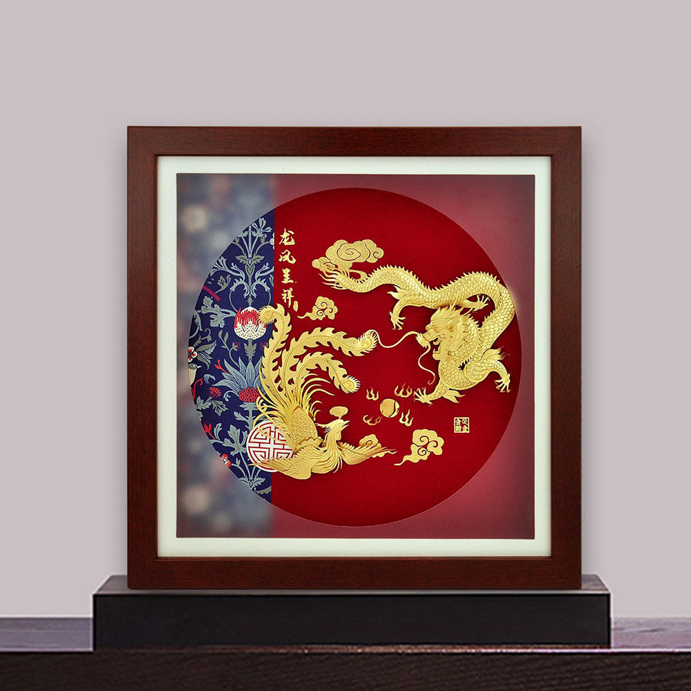 24K Gold Foil Dragon And Phoenix Frame