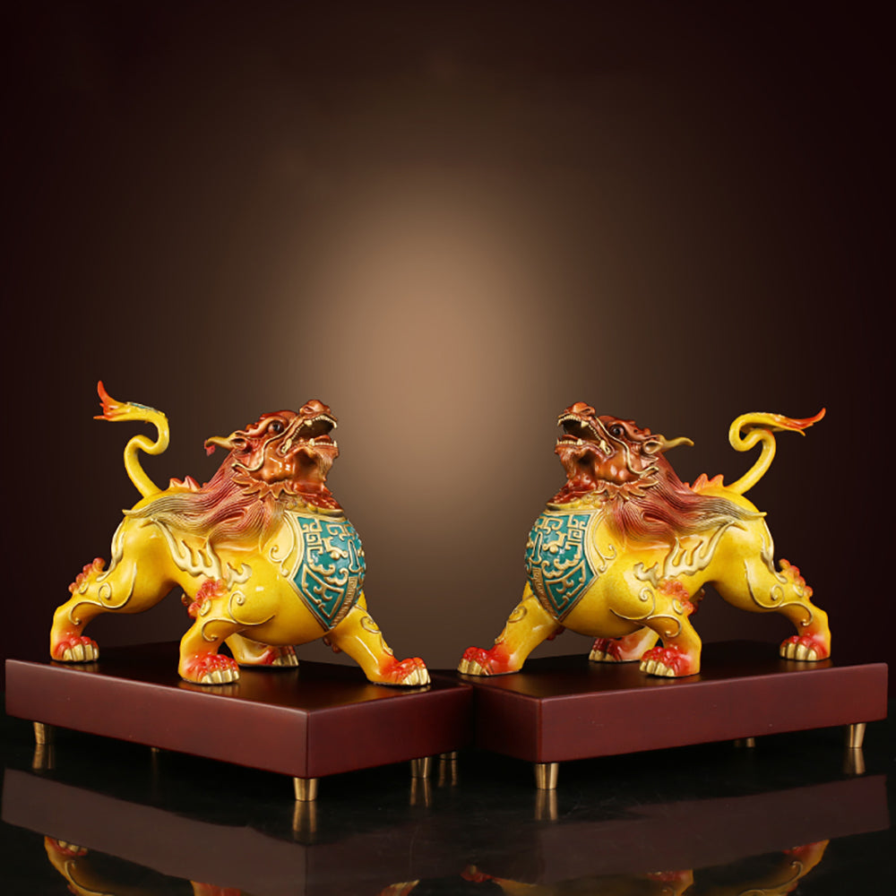 Brass Pixiu Pair Feng Shui Wealth Guardian Figurines