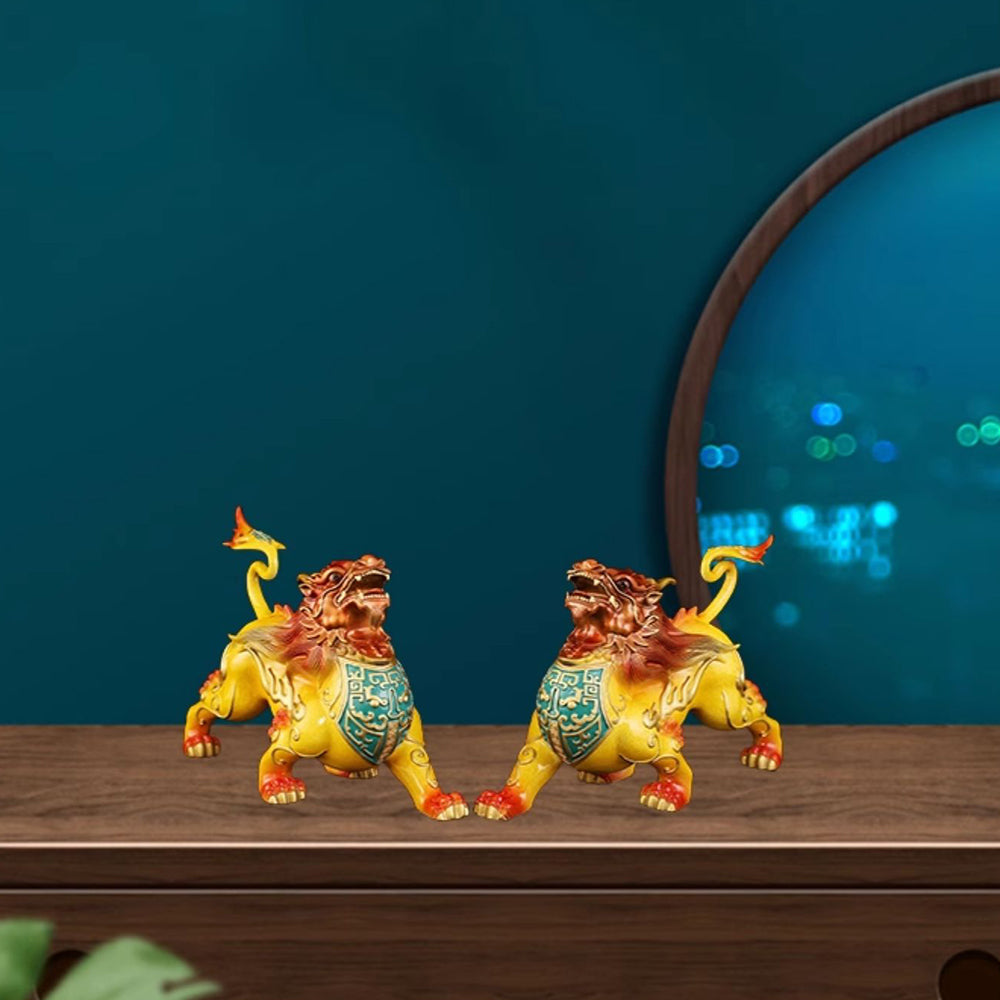 Brass Pixiu Pair Feng Shui Wealth Guardian Figurines