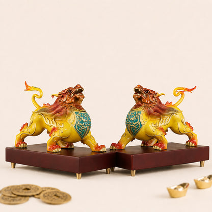 Brass Pixiu Pair Feng Shui Wealth Guardian Figurines