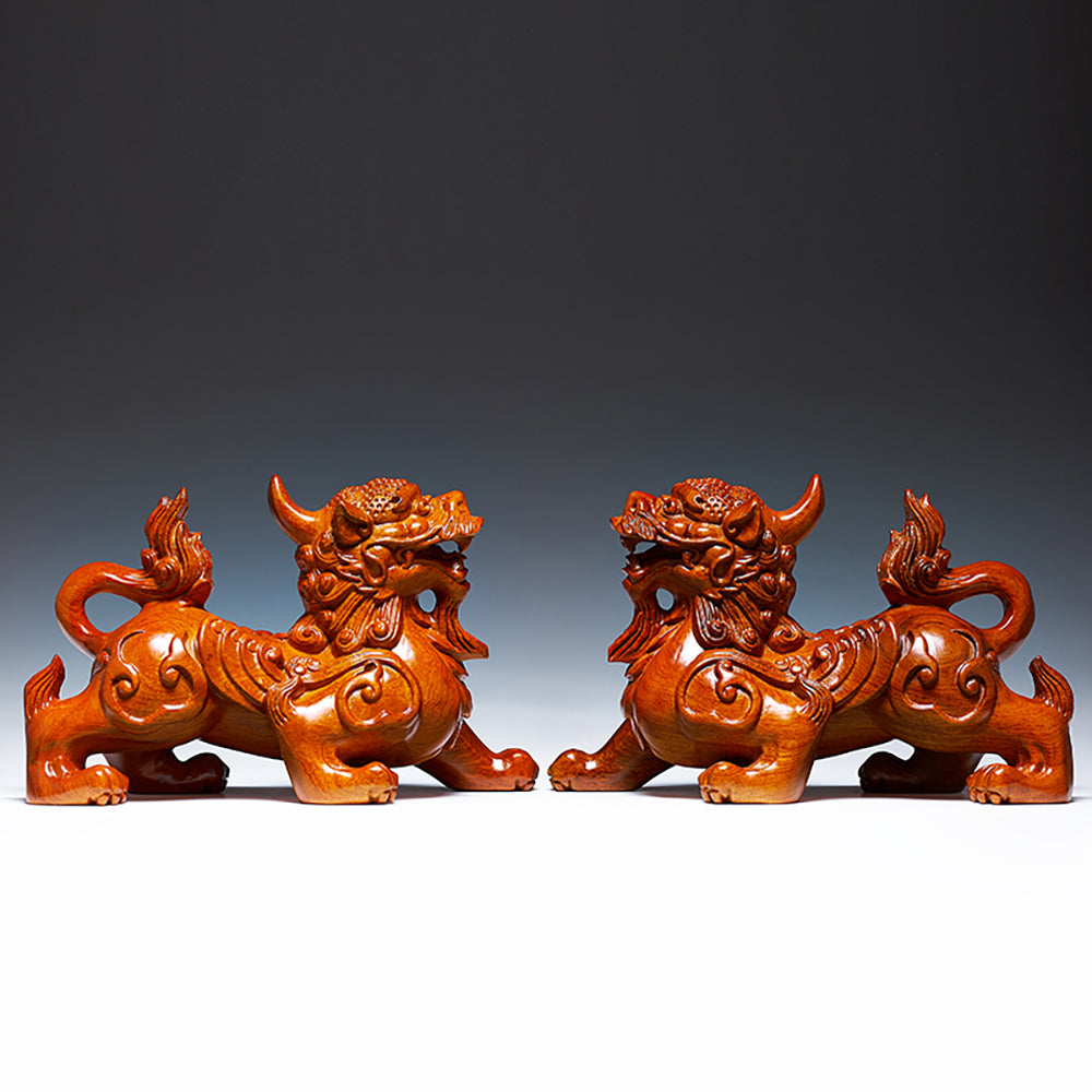 Rosewood Pixiu Pair Feng Shui Wealth Decor