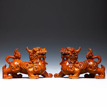 Rosewood Pixiu Pair Feng Shui Wealth Decor