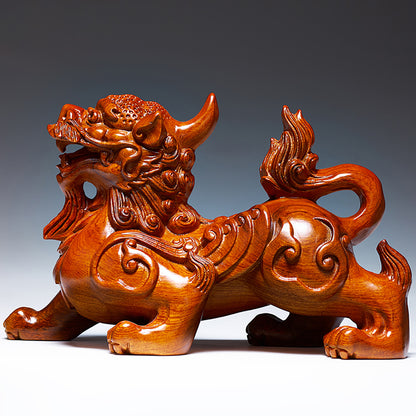 Rosewood Pixiu Pair Feng Shui Wealth Decor