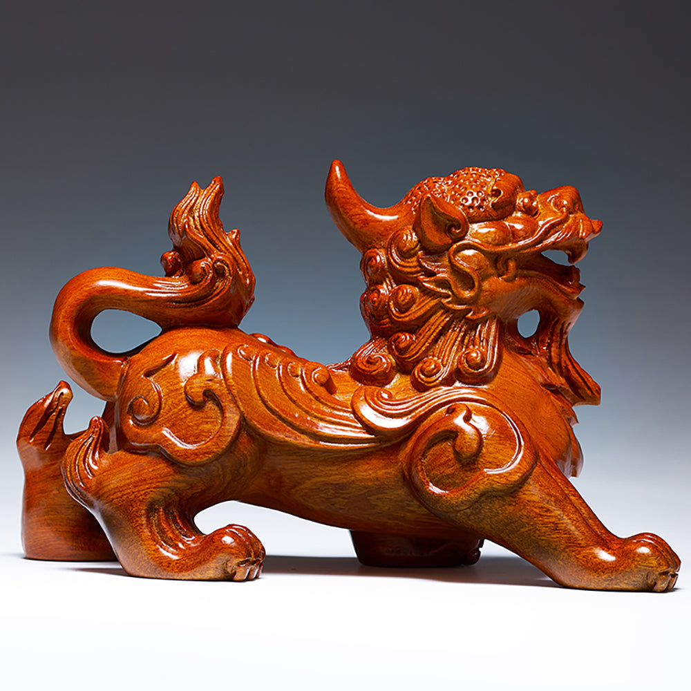 Rosewood Pixiu Pair Feng Shui Wealth Decor