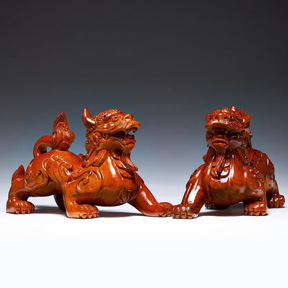 Rosewood Pixiu Pair Feng Shui Wealth Decor