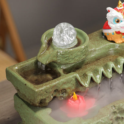 Lucky Lion Ceramic Tabletop Water Fountain