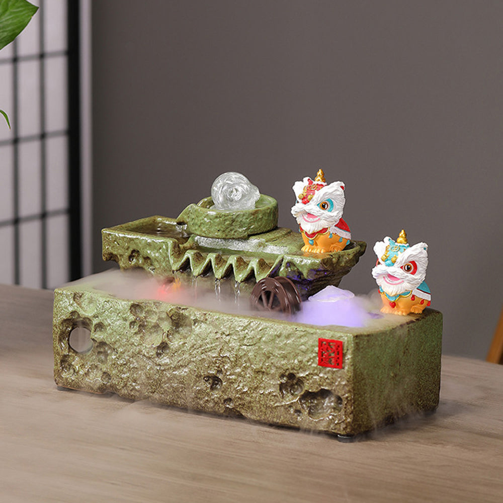 Lucky Lion Ceramic Tabletop Water Fountain