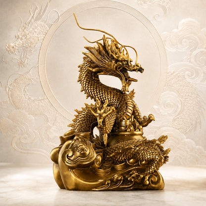 Brass Dragon Wealth Bowl Statue