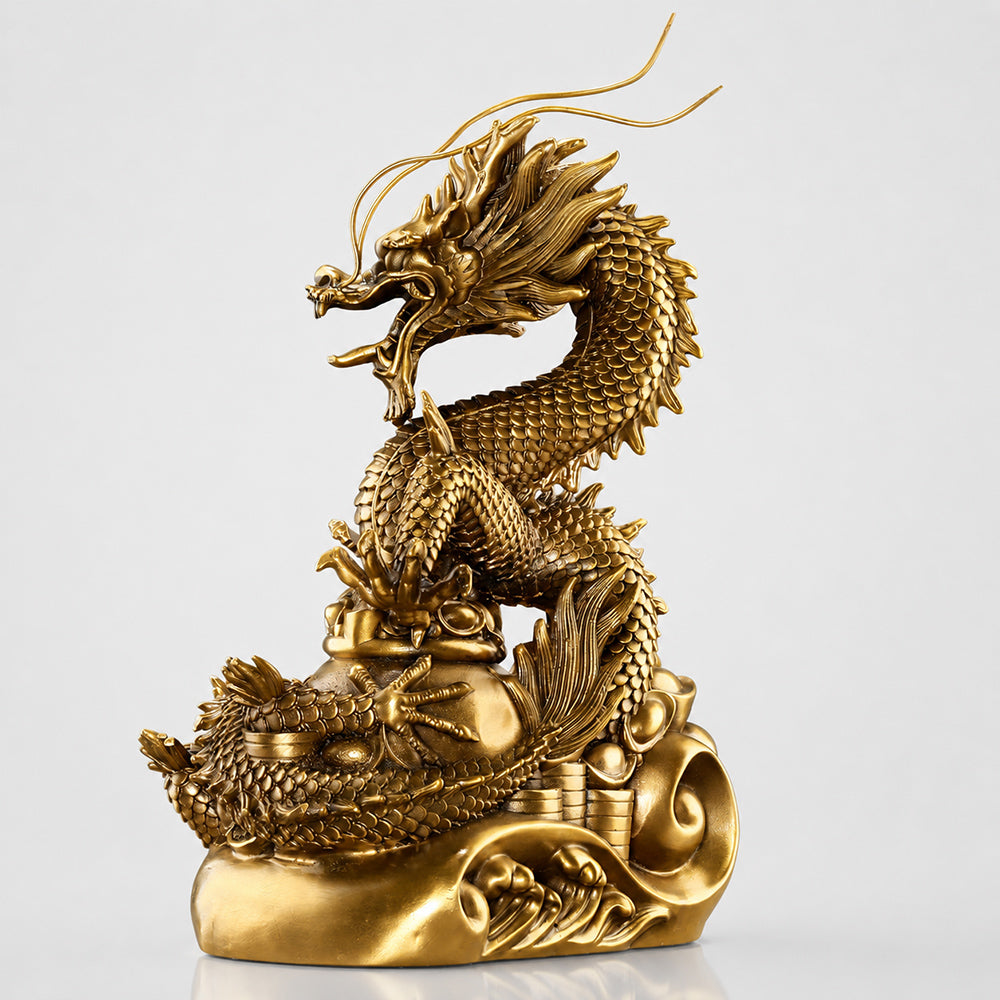 Brass Dragon Wealth Bowl Statue