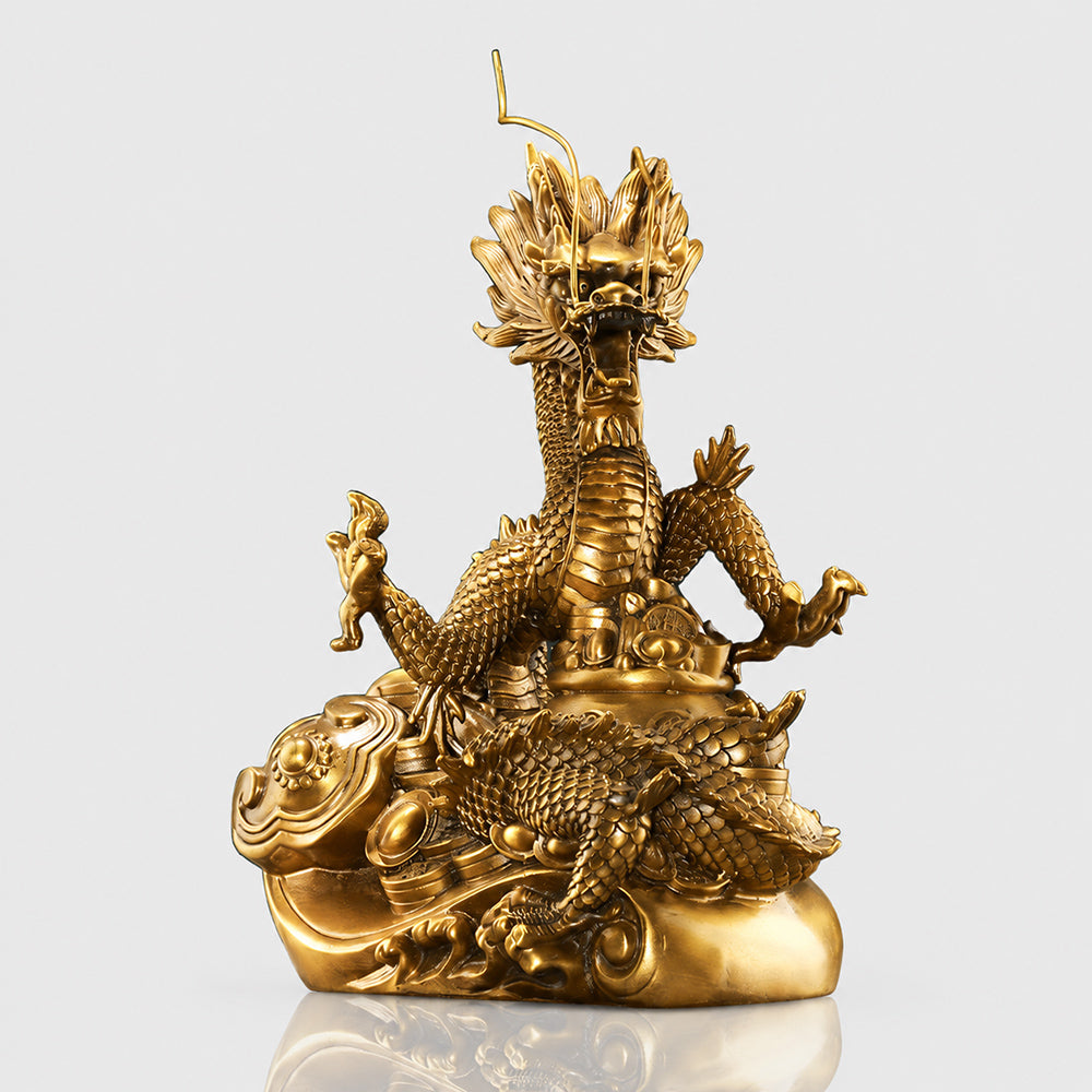 Brass Dragon Wealth Bowl Statue