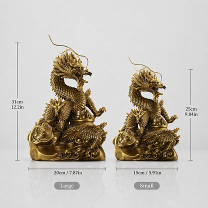Brass Dragon Wealth Bowl Statue