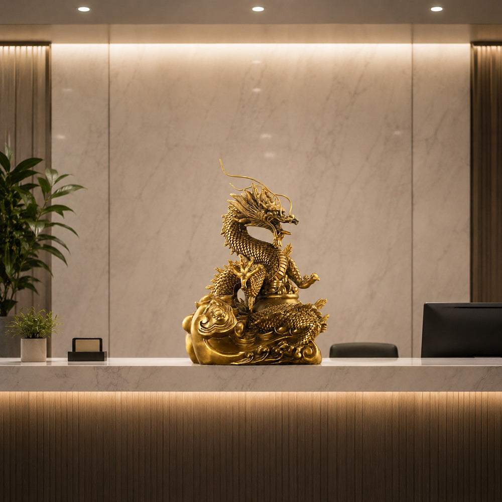 Brass Dragon Wealth Bowl Statue