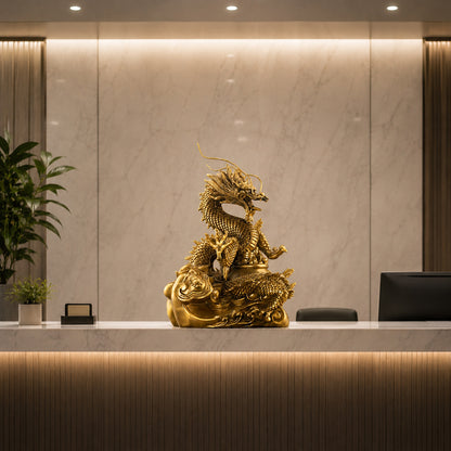 Brass Dragon Wealth Bowl Statue