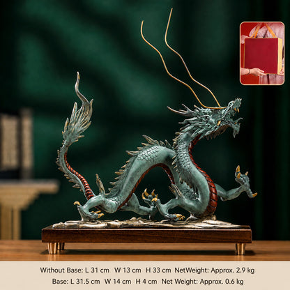 Brass Dragon Statue With Walnut Base
