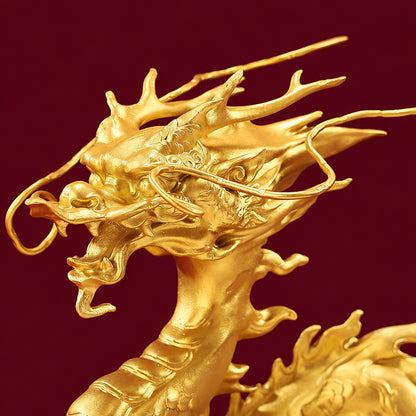 Brass Pearl Dragon Statue With Wood Base