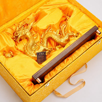 Brass Pearl Dragon Statue With Wood Base