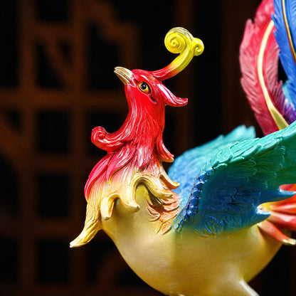 Copper Dragon And Phoenix Statue Set