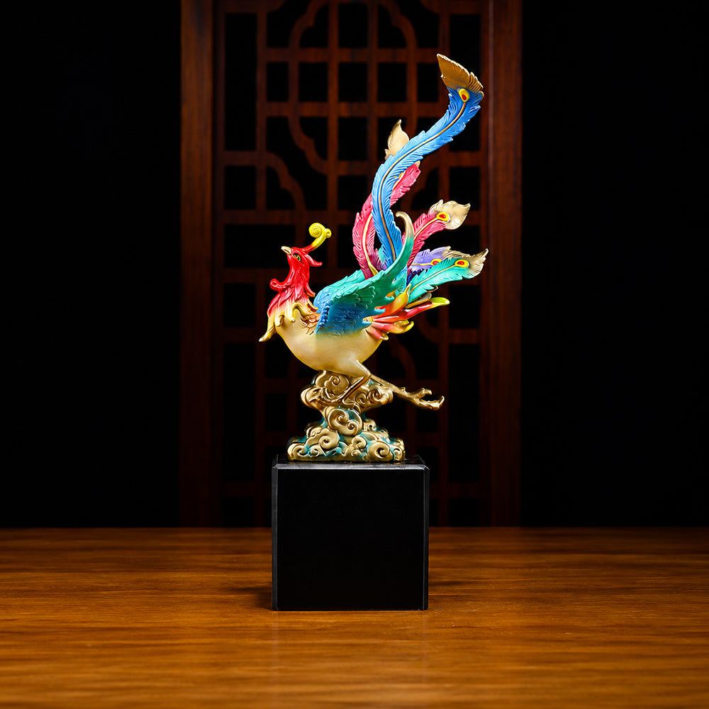 Copper Dragon And Phoenix Statue Set