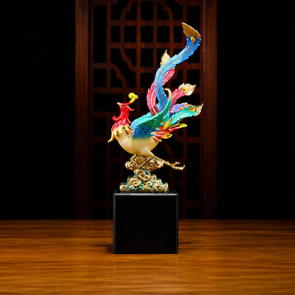 Copper Dragon And Phoenix Statue Set