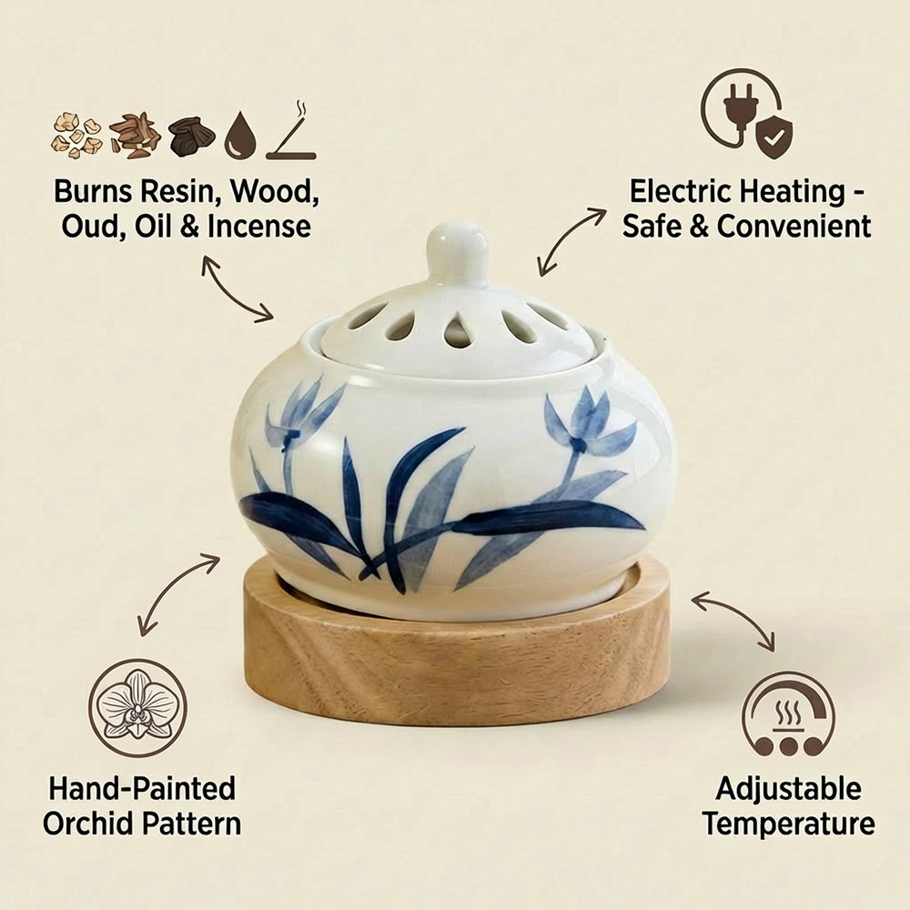 AC110V AC220V Hand-Painted Orchid Design Electrical Incense Burner