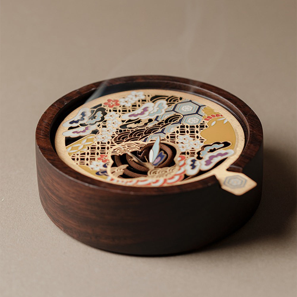 Exquisite Hand-made Wooden Incense Burner with Butterfly Decoration
