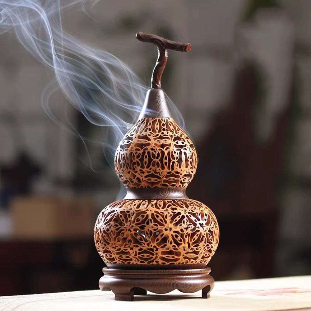 Handmade Wooden Incense Burner in Walnut Gourd Shape