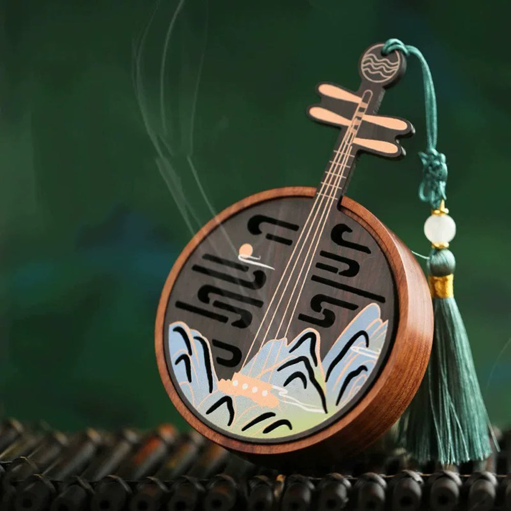 Traditional Chinese Wooden Incense Burner in the Shape of Yueqin