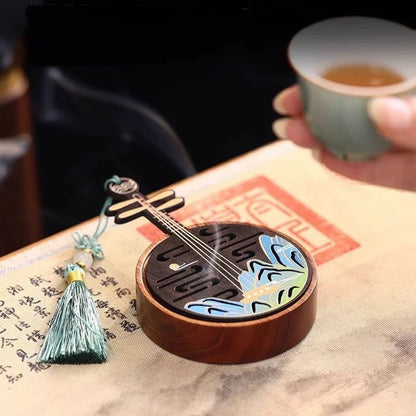 Traditional Chinese Wooden Incense Burner in the Shape of Yueqin