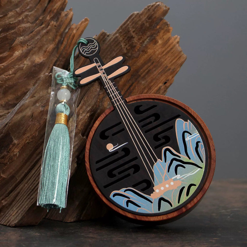 Traditional Chinese Wooden Incense Burner in the Shape of Yueqin