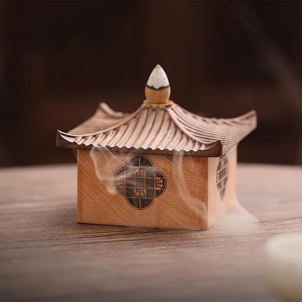 Wooden Incense Burner with the Ancient Style of Pavilion