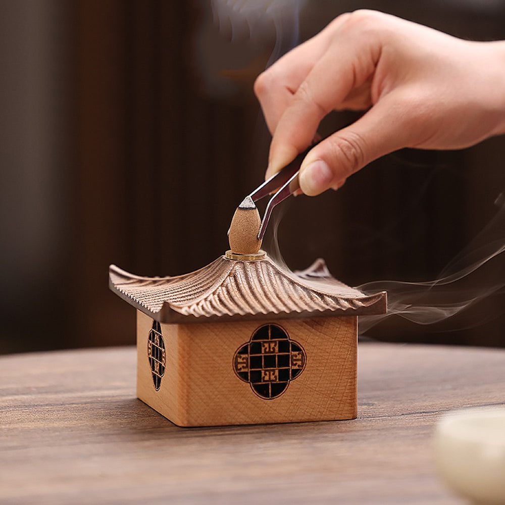 Wooden Incense Burner with the Ancient Style of Pavilion