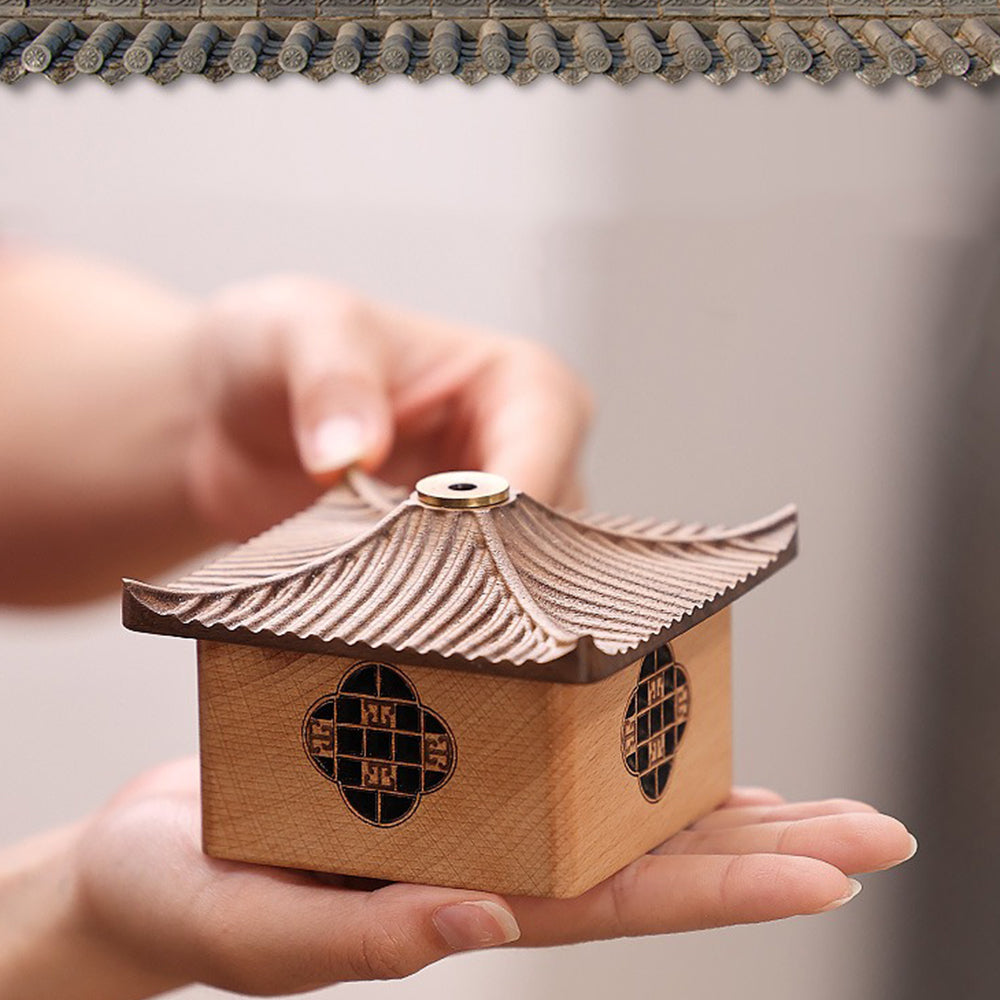 Wooden Incense Burner with the Ancient Style of Pavilion