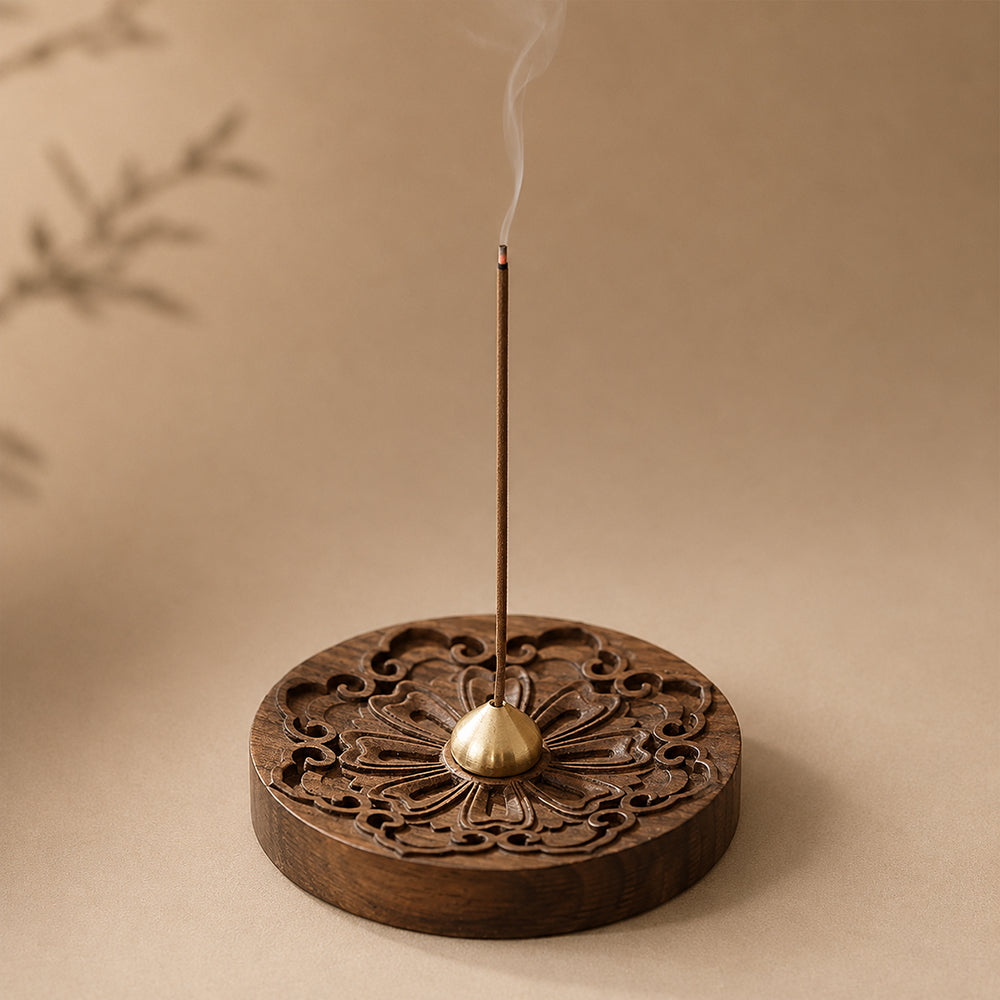 Hibiscus Carving Wooden Incense Holder