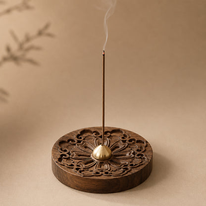 Hibiscus Carving Wooden Incense Holder