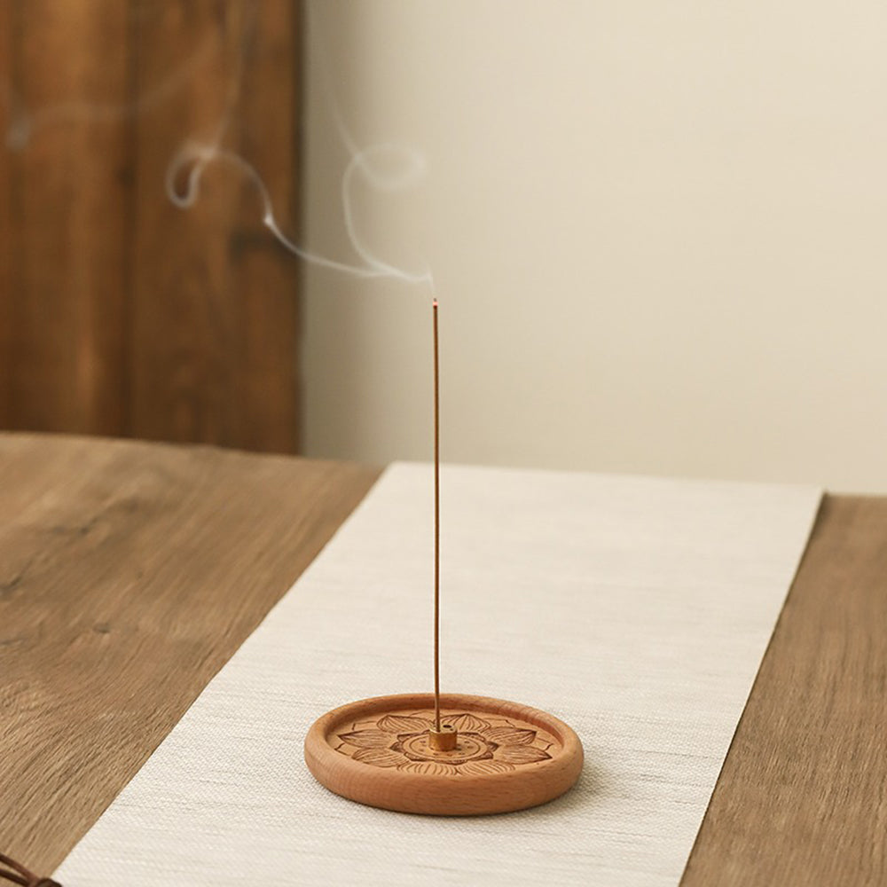 Wooden Incense Holder With Lotus Pattern