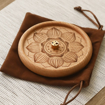 Wooden Incense Holder With Lotus Pattern