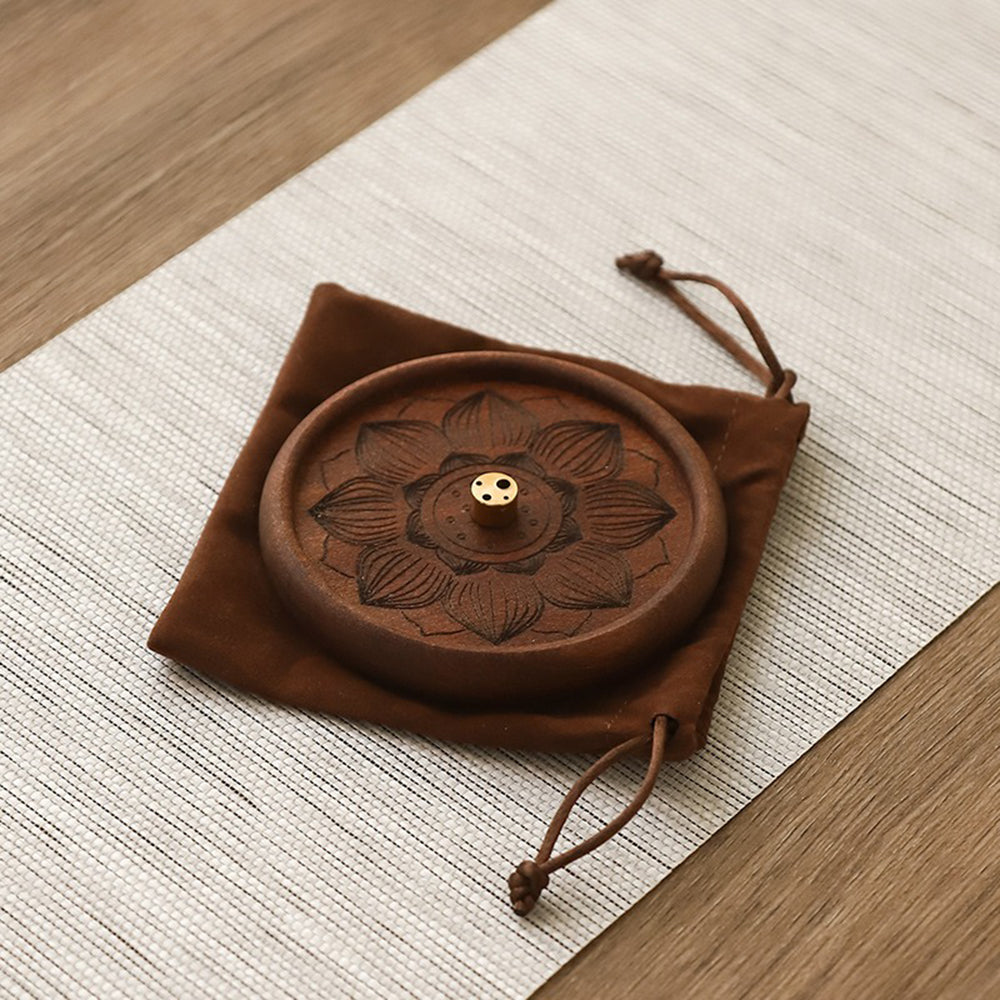 Wooden Incense Holder With Lotus Pattern