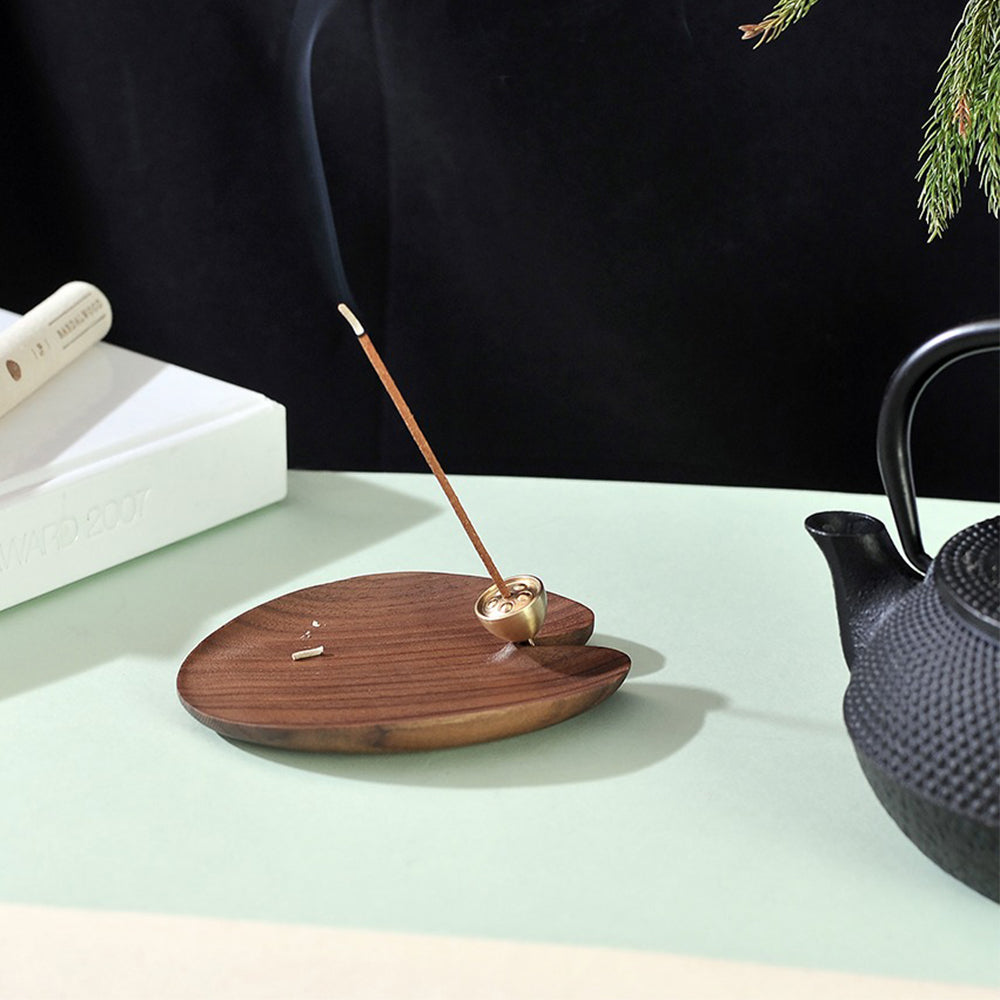 Elegant Brass Lotus Wooden Incense Holder