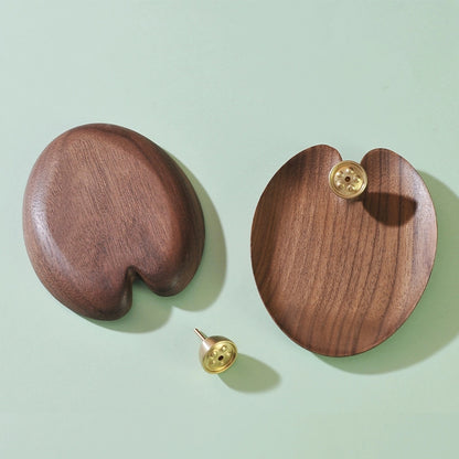 Elegant Brass Lotus Wooden Incense Holder
