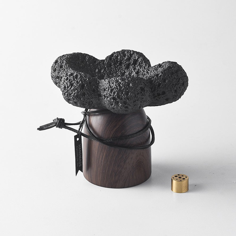 Cement And Walnut Japanese Incense Holder