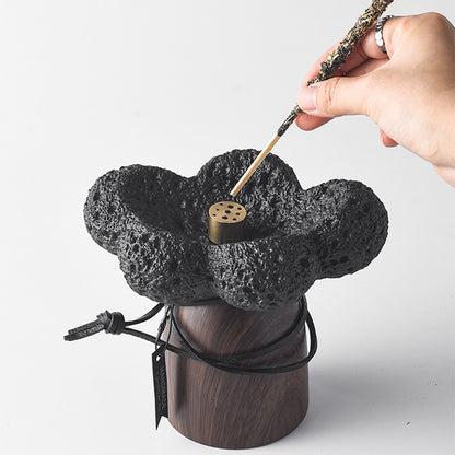Cement And Walnut Japanese Incense Holder