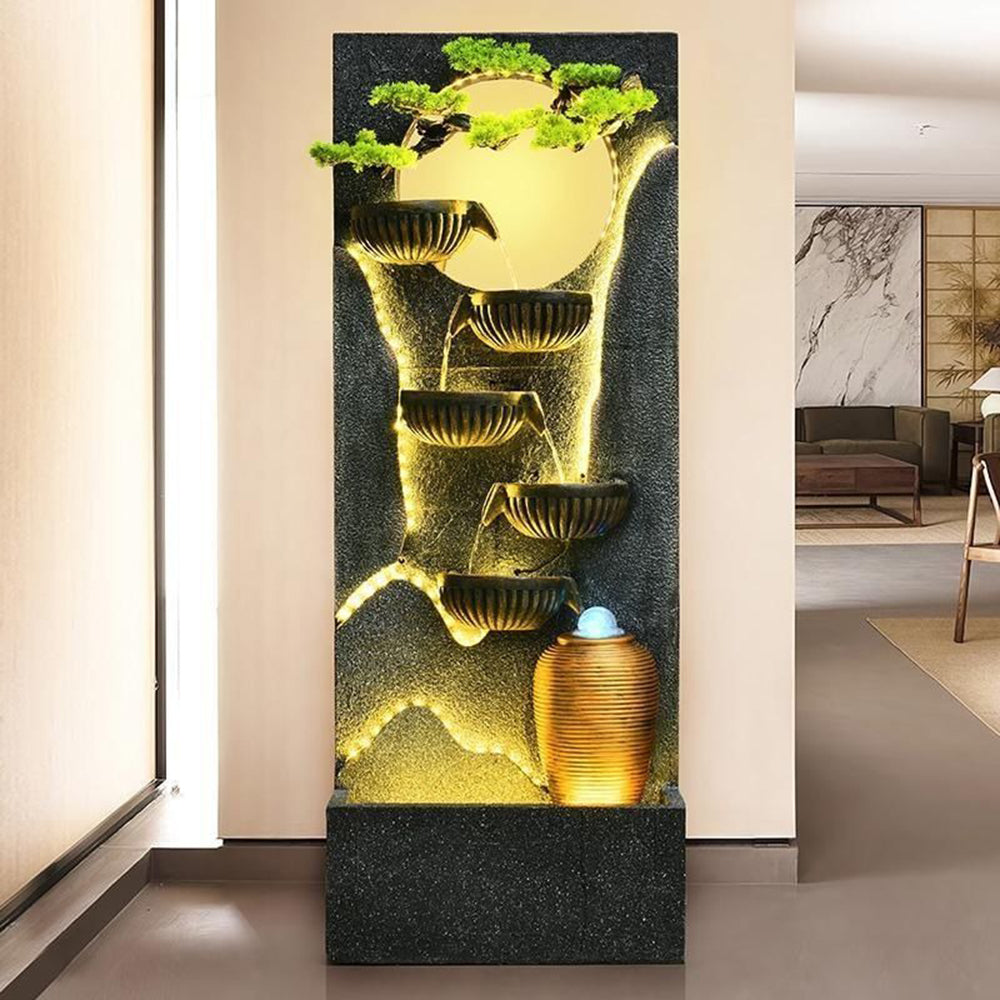 Indoor Waterfall Fountain With Rotating Bead And Illuminated Landscape