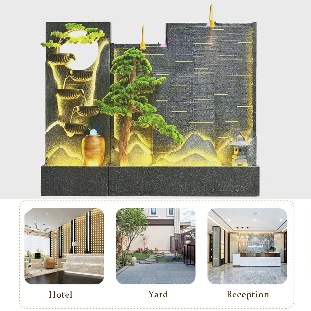 Indoor Waterfall Fountain With Rotating Bead And Illuminated Landscape