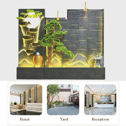 Indoor Waterfall Fountain With Rotating Bead And Illuminated Landscape